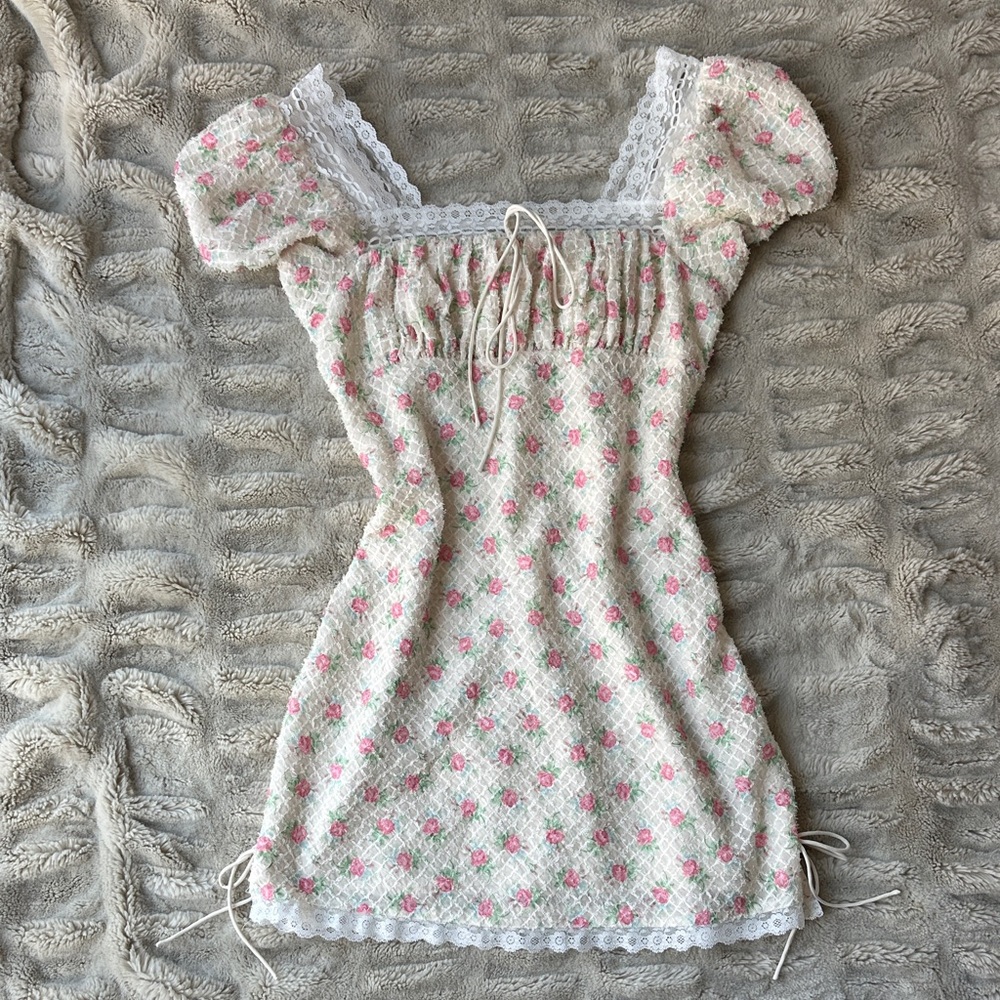 For Love And Lemons Pink and White Floral Mini Dress